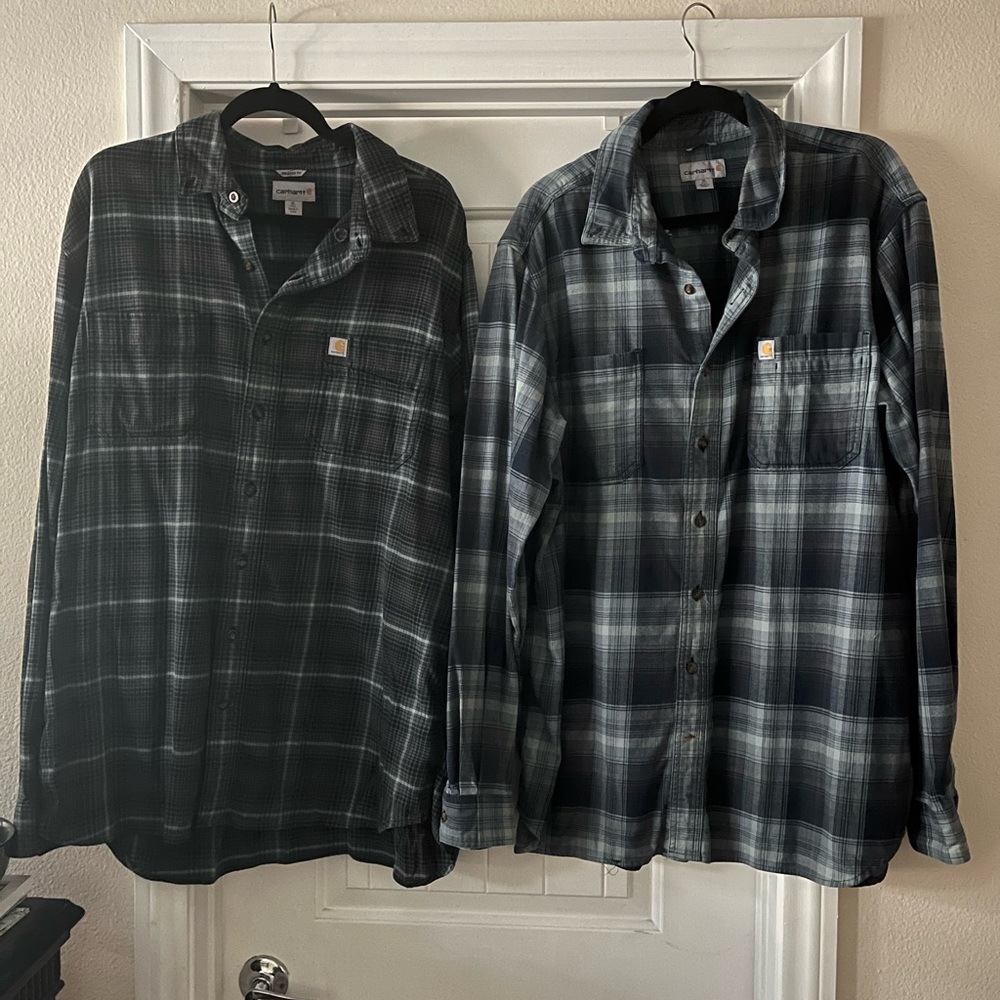 Carhartt Men's Black, Gray, Blue Plaid Button-Down Work Shirt - XL Tall